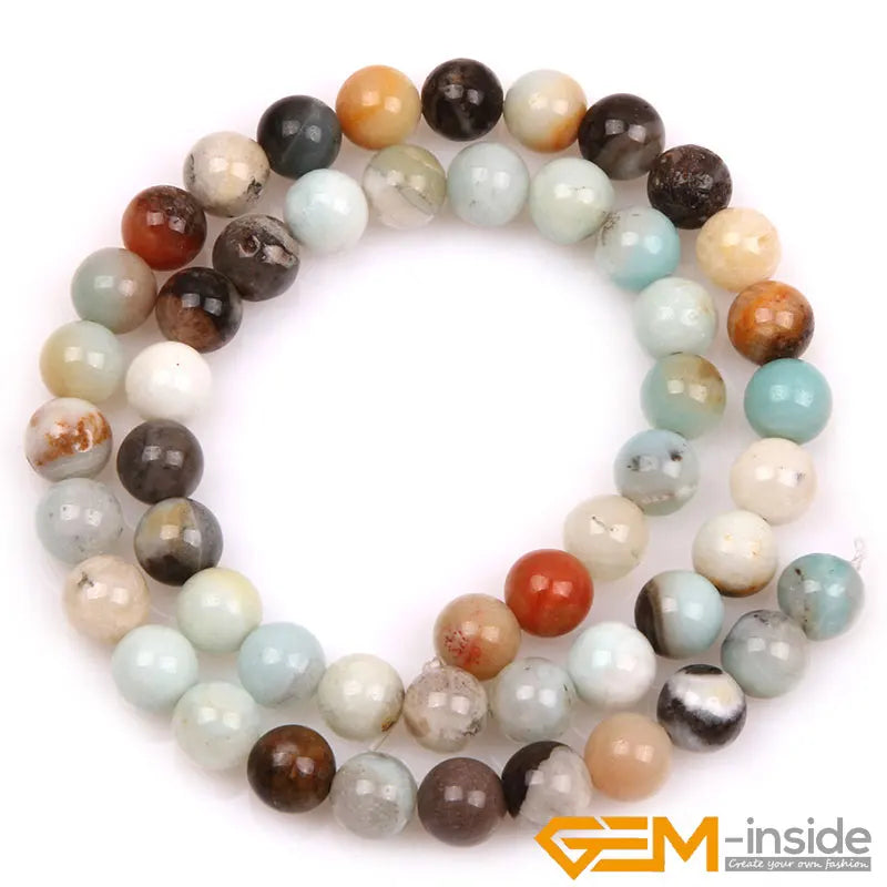 Natural Stone Multi-color Amazonite Round Beads For Jewelry Making 15" Gem Loose Beads DIY Bracelet Necklace Jewelry Beads