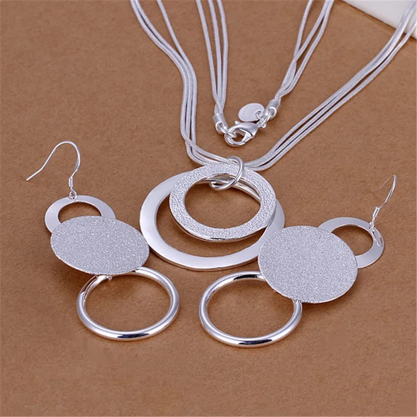 New Wedding Free Shipping 925 Plated Silver Jewelry Fashion Cute Pretty Heart Necklace Earring Women Party Set TOP Quality P218