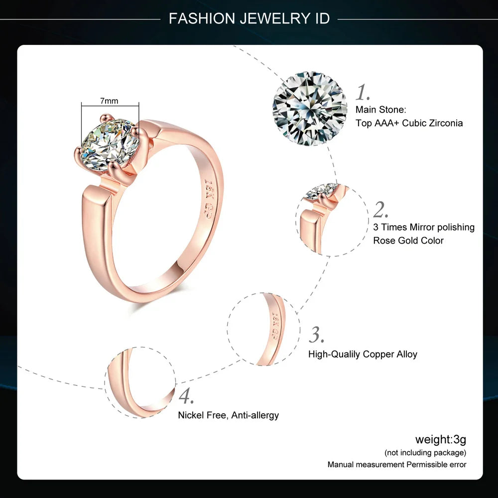 Double Fair 1.25 Carat Round Cut Cubic Zircon Engagement Rings Rose Gold Color Wedding Jewelry For Men Women Anel DFR054