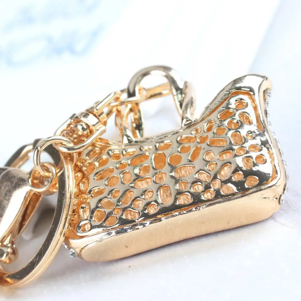 Two Red Handbag High Heel Shoe New Fashion Cute Rhinestone Crystal Car Purse Key Chain Jewelry Great Gift