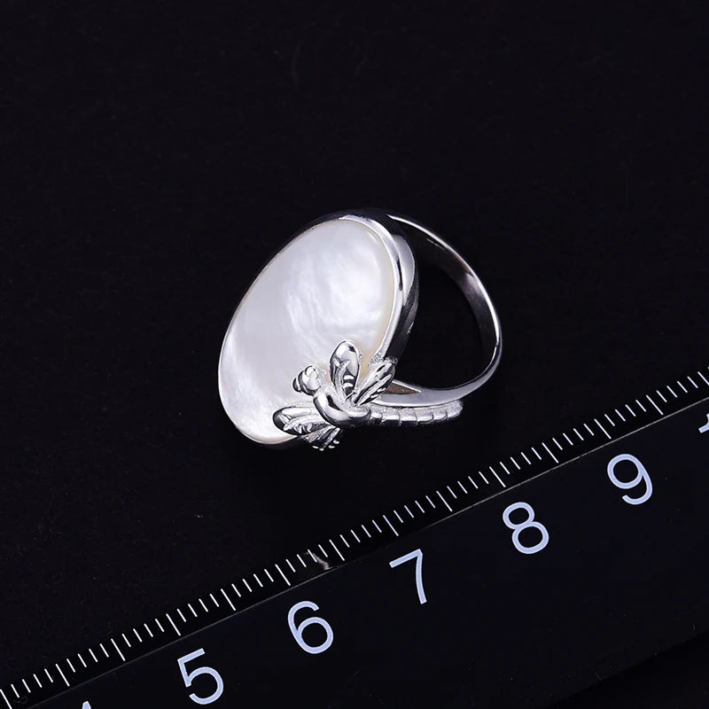 Lotus Fun Real 925 Sterling Silver Natural Shell Creative Handmade Designer Fine Jewelry Vintage Long Rings for Women Bijoux