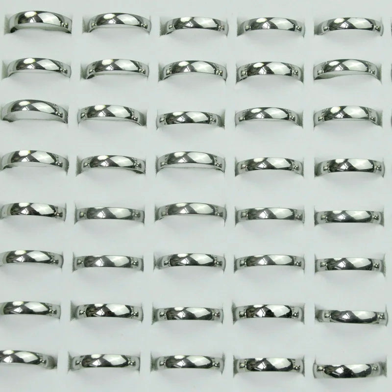 30pcs New Cheap Smooth Silver Plated Stainless Steel Rings for Women Men Fashion Jewelry Bulk Lots LR346 Free Shipping