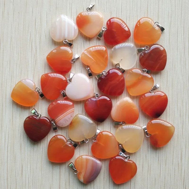 Wholesale 50pcs/lot 2022 Assorted heart natural stone charms pendants for jewelry making Good Quality 20mm free shipping