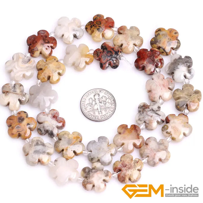 15mm Natural Stone Flower Beads For Jewelry Making Strand 15" Quartzs Aventurine Agates Fluorite Mookaite Jaspers Sodalite Pick