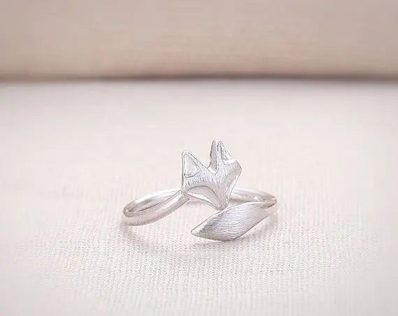 Jisensp Fashion Fox's Head Ring Cute Animal Open Fox Ring for Women Party Gift Simple Lovely Ring Fox Wedding Gifts Mens Jewelry