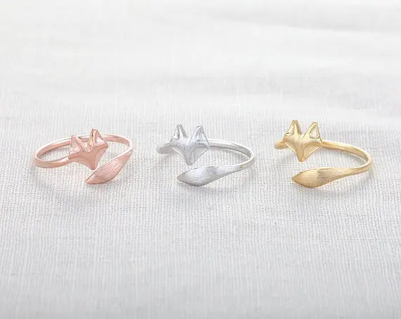 Jisensp Fashion Fox's Head Ring Cute Animal Open Fox Ring for Women Party Gift Simple Lovely Ring Fox Wedding Gifts Mens Jewelry