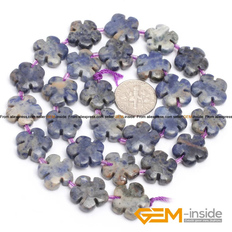 15mm Natural Stone Flower Beads For Jewelry Making Strand 15" Quartzs Aventurine Agates Fluorite Mookaite Jaspers Sodalite Pick