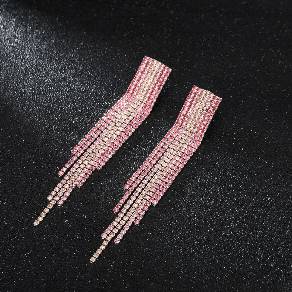 Black Full Rhinestone Vintage Tassel Earrings Drop Earring Quality Earrings For Women Luxury Jewelry Long Dangle Earring #E019