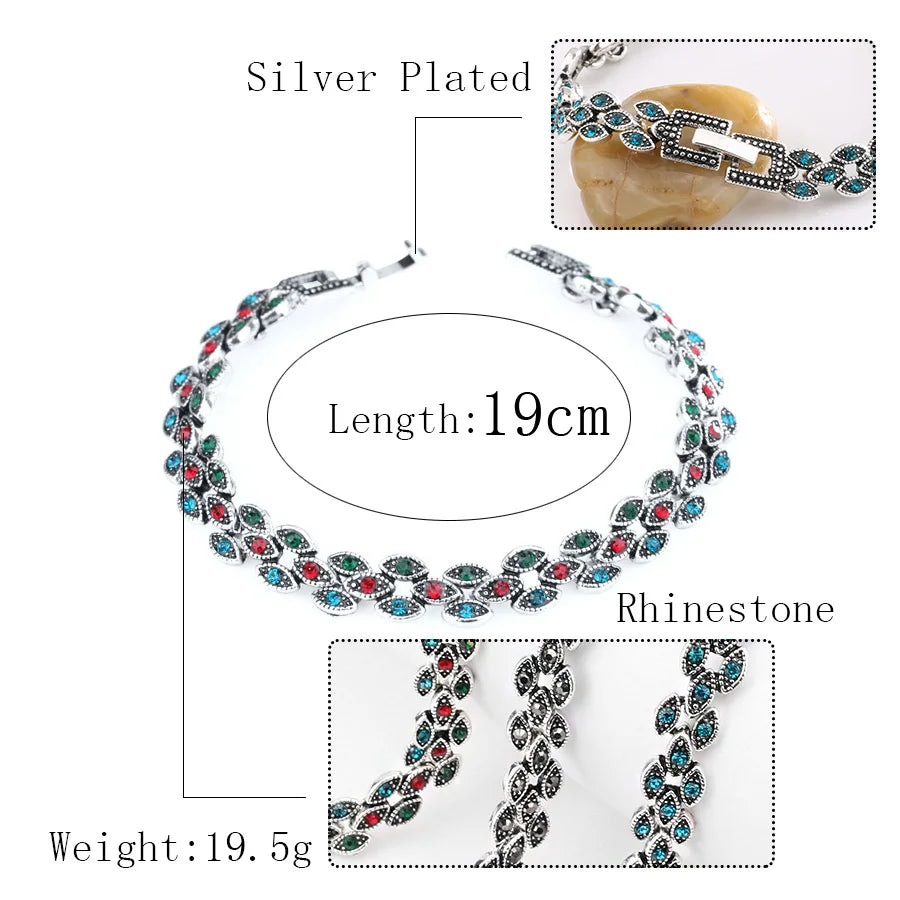 Kinel Vintage Silver Plated Bracelets Oval Eye Crystal Bangles For Women Charm Simple Turkish bracelet Boho Engagement Jewelry