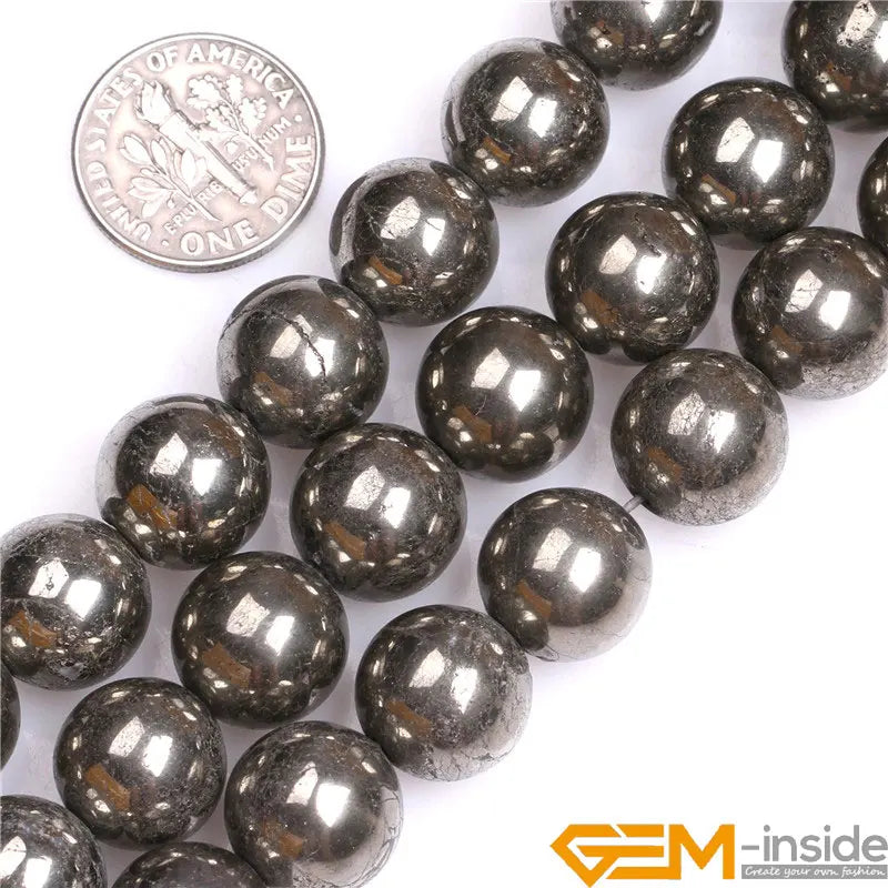 Natural Stone irony Gray Pyrite Round Beads For Jewelry Making Strand 15 inch DIY Jewelry Bead for Bracelet Necklace 6mm 8mm