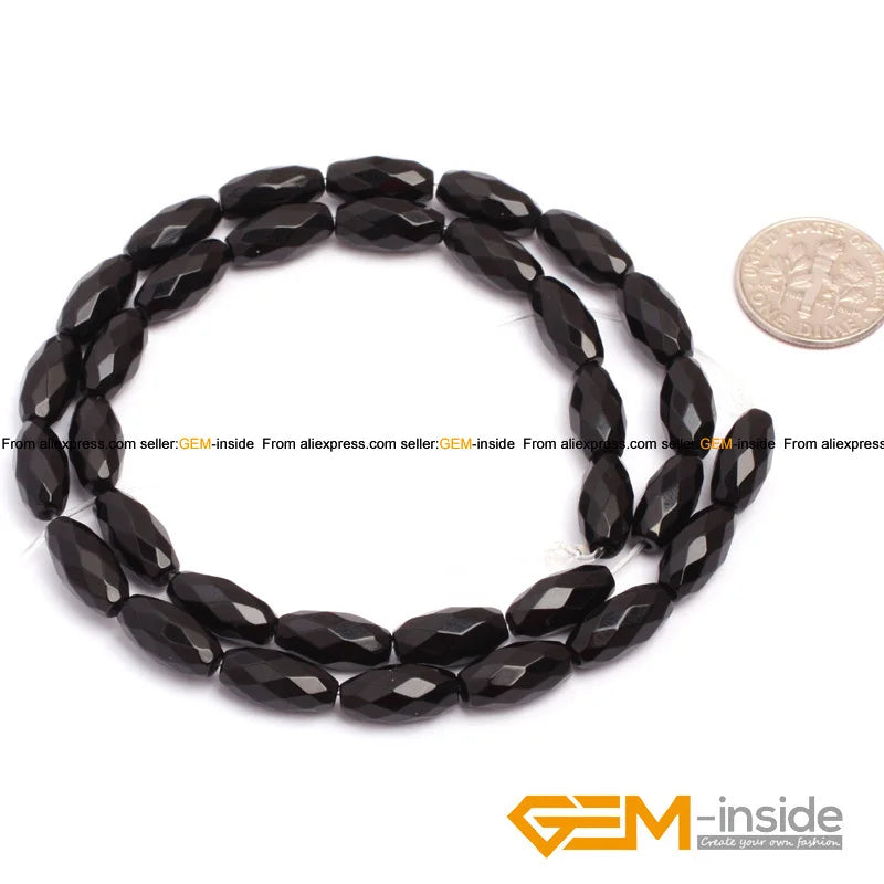 Olivary Rice Faceted AA Grade Black Agates Beads Natural Stone Bead DIY Loose Bead For Jewelry Making Strand 15" Wholesale