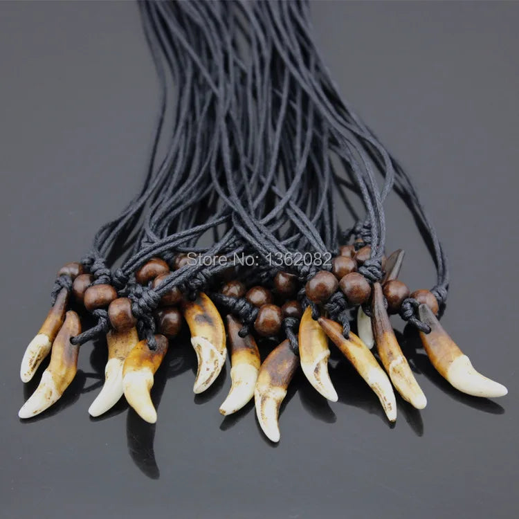 Tibet Jewelry Amulet Real Tooth Fangs Canine Wolf Tooth Pendant Surfer Necklace Adjustable Gift MN251