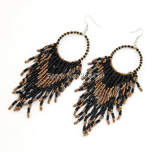 Kymyad Bohemian Earrings For Women Bijoux Big Statement Earrings Fashion Jewelry Beads Tassel Long Earrings Boho Ethnic Jewelry