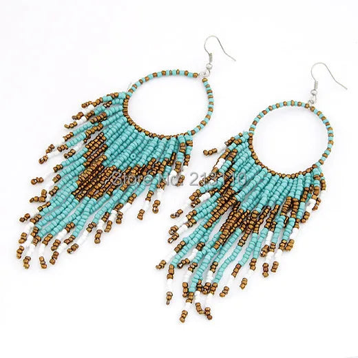 Kymyad Bohemian Earrings For Women Bijoux Big Statement Earrings Fashion Jewelry Beads Tassel Long Earrings Boho Ethnic Jewelry