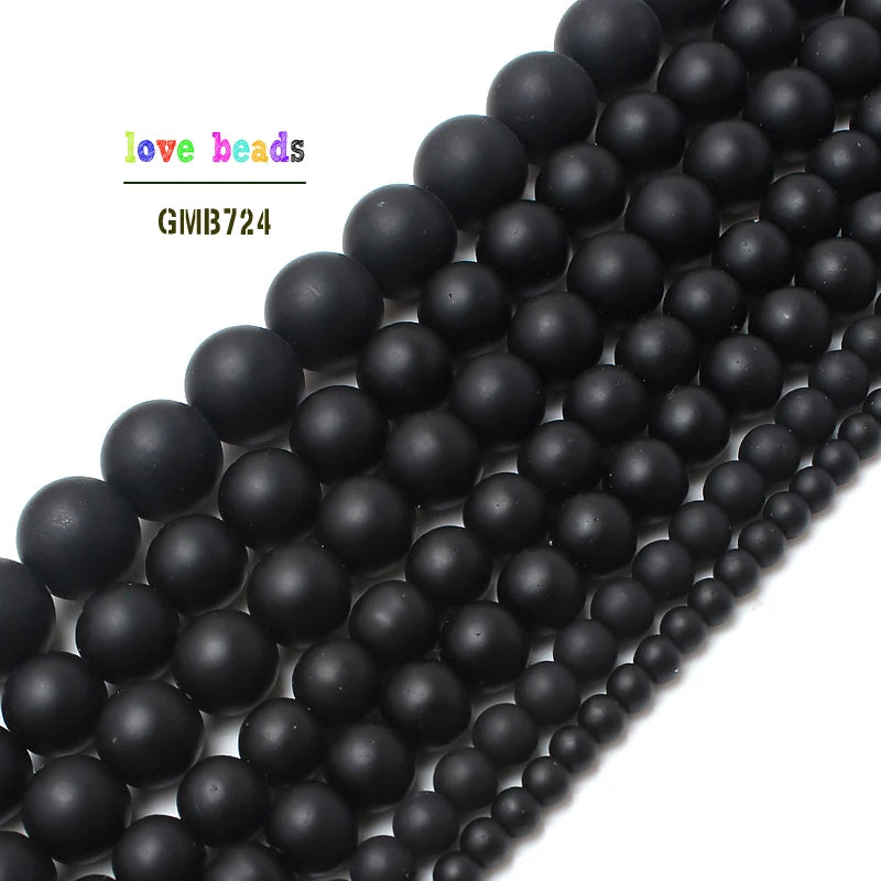 Natural Stone Black Matte Onyx Agates Round Beads Frost Dull Polish Agat Beads for Jewelry Making 15.5 inches 4 6 8 10 12mm