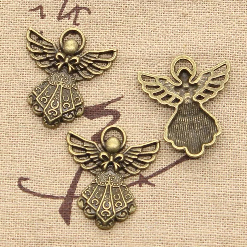 15pcs Charms Guardian Angel 26x23mm Antique Bronze Silver Color Pendants Making DIY Handmade Tibetan Bronze Silver Color Jewelry