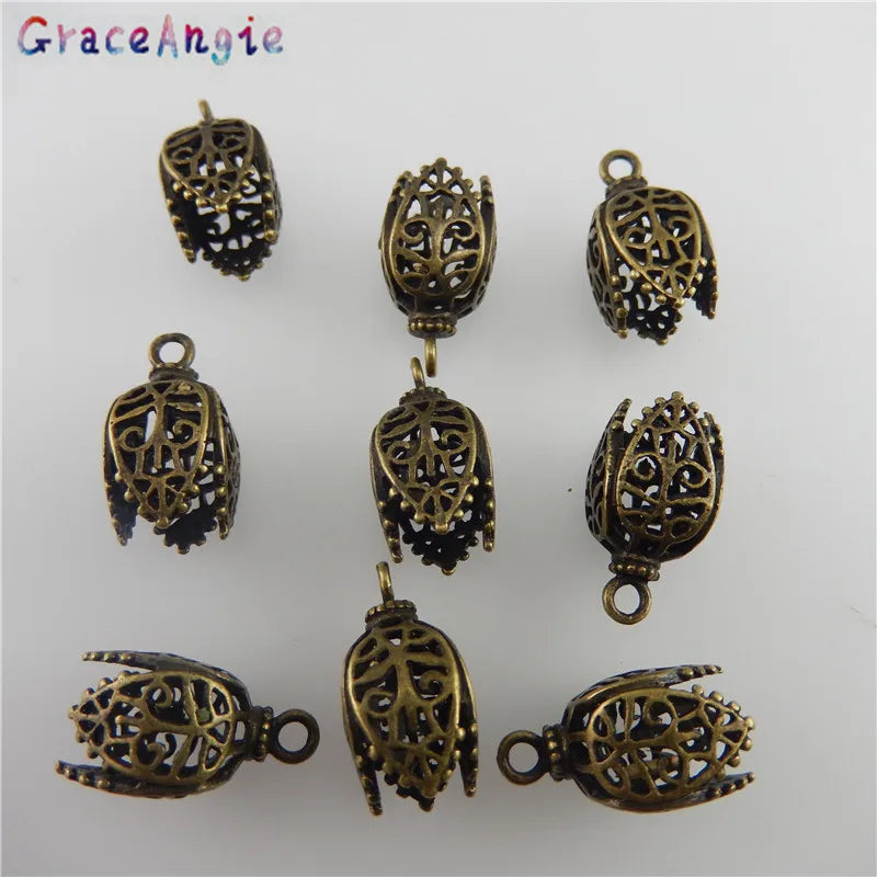 GraceAngie 8PCS Copper Antique Bronze Color Hollow-Pattern Pendant Finding 17*11*11MM 05745 Handmade Fashion Jewelry Charms