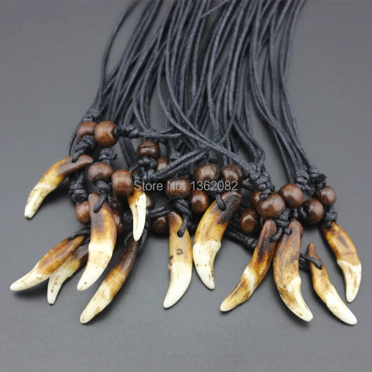 Tibet Jewelry Amulet Real Tooth Fangs Canine Wolf Tooth Pendant Surfer Necklace Adjustable Gift MN251