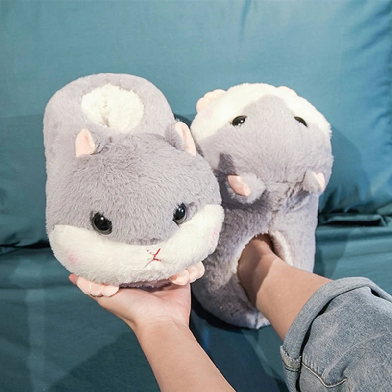 Cartoon Warm Winter Slippers Kawaii Hamster Unicorn Plush Shoes Soft Sole Flat Home Cotton Shoes Girl Women Floor Mute Non-slip