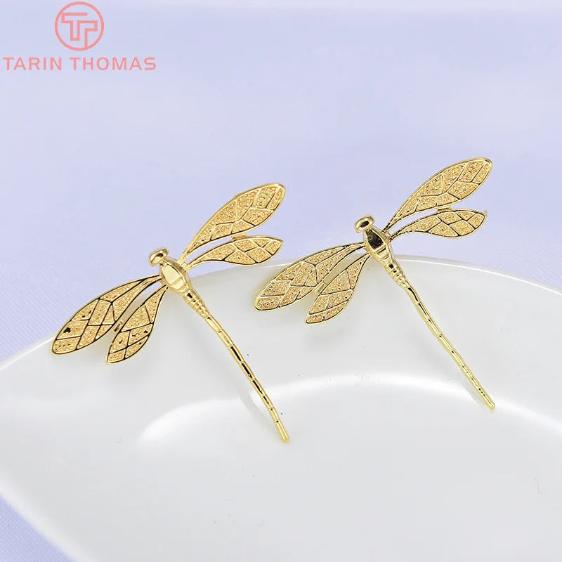 (1503)4PCS 45x37MM 24K Gold Color Plated Dragonfly Pendants Charms High Quality DIY Jewelry Making Findings Accessories