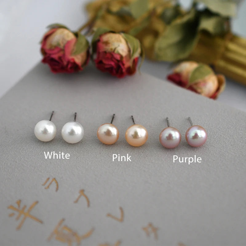 ASHIQI Natural Freshwater Pearl Stud Earrings for Women Real 925 Sterling Silver Jewelry Gift Wholesale