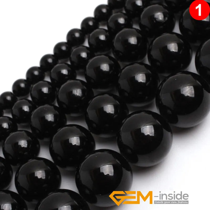 Natural Stone Black Tourmaline Round Loose Beads Strand 15 Inch DIY Bracelet Necklace Jewelry Making