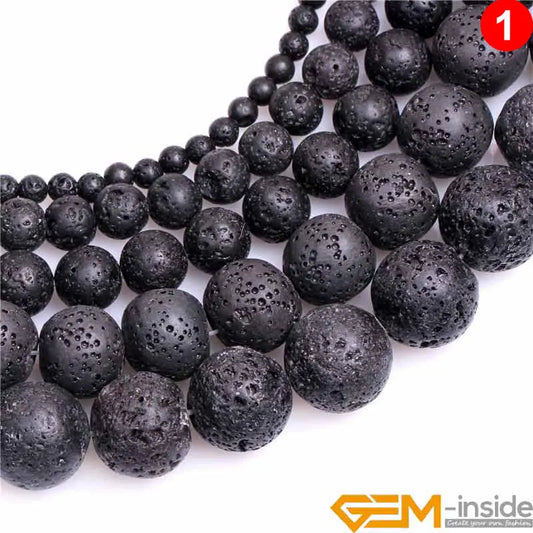 Round Black Volcanic Lava Rock Beads Fashion DIY Beads Natual Stone Beads For Jewelry Making Strand 15" Free Shipping 4mm-20mm