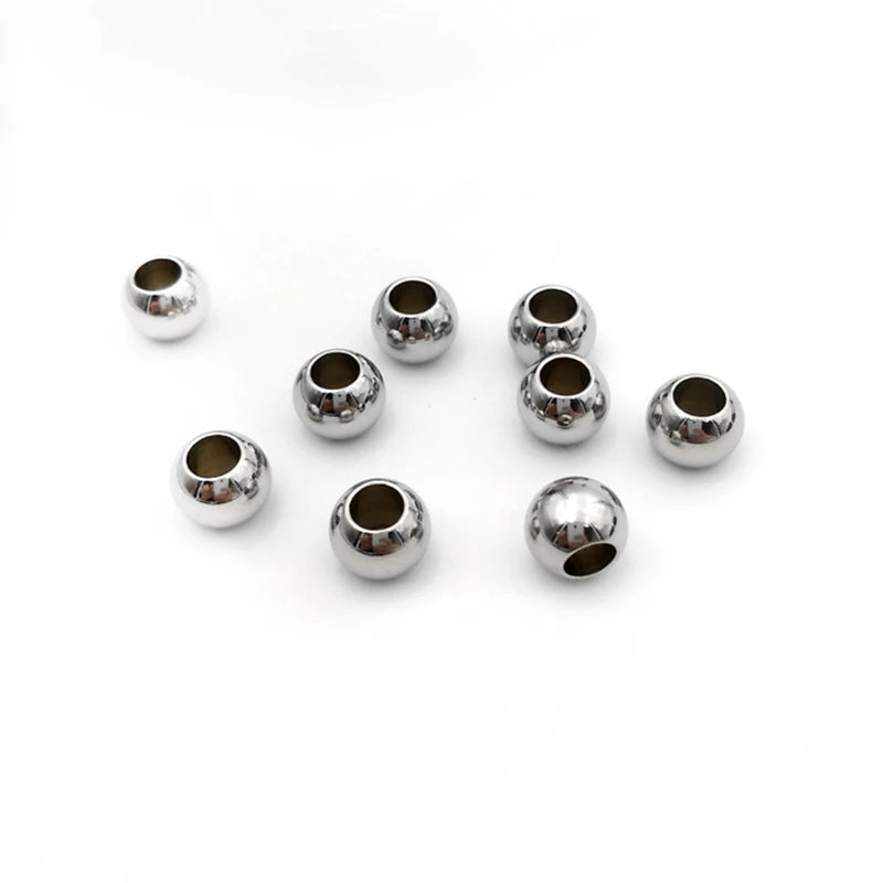 50pcs Stainless Steel Bracelet Big Hole Beads Diy Handicraft Accessories Findings Loose Spacer Beads For Jewelry Making