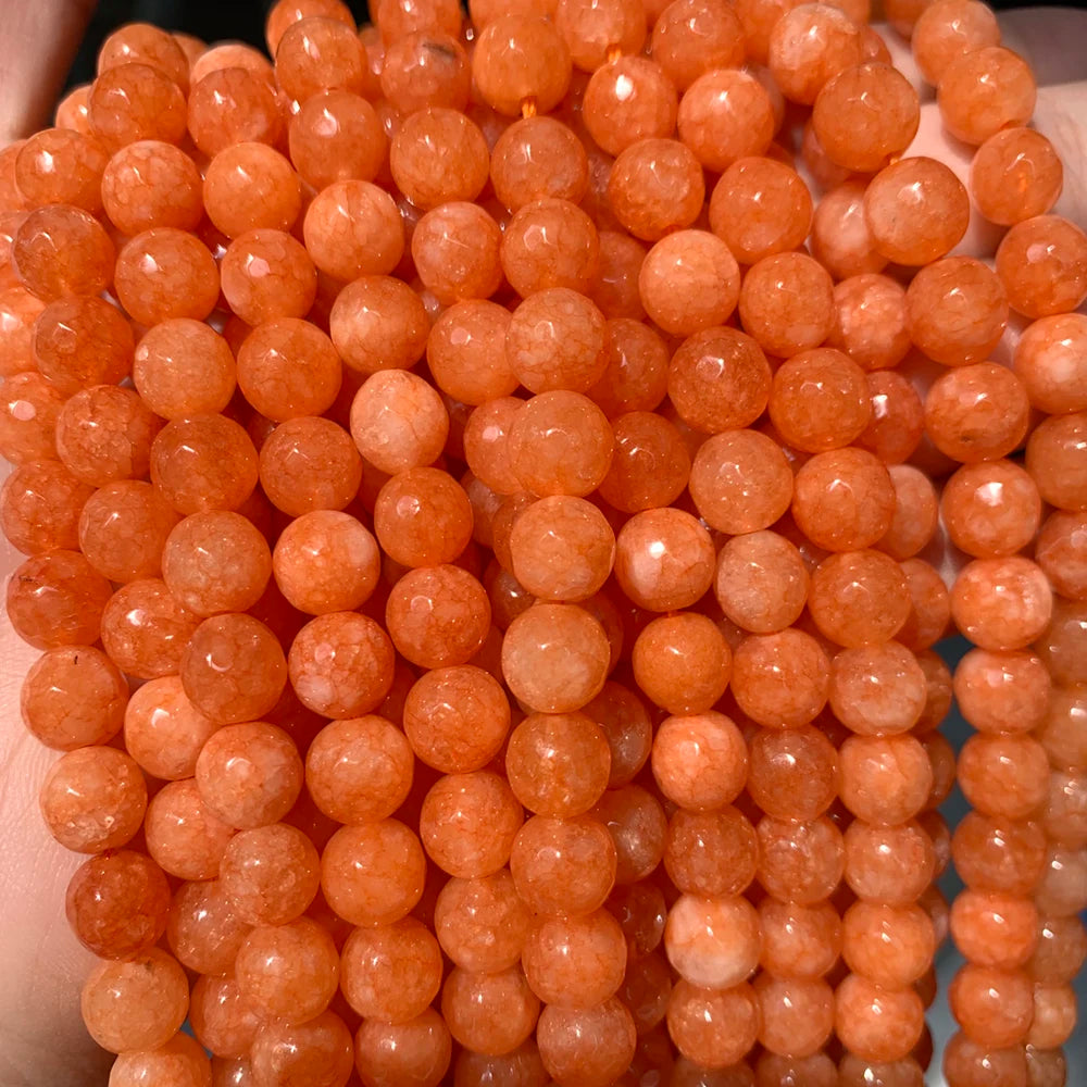 4/6/8/10/12mm Natural Faceted Orange Jades Chalcedony Stone Beads Round Loose Beads for Jewelry Making Bracelets 15" Strands