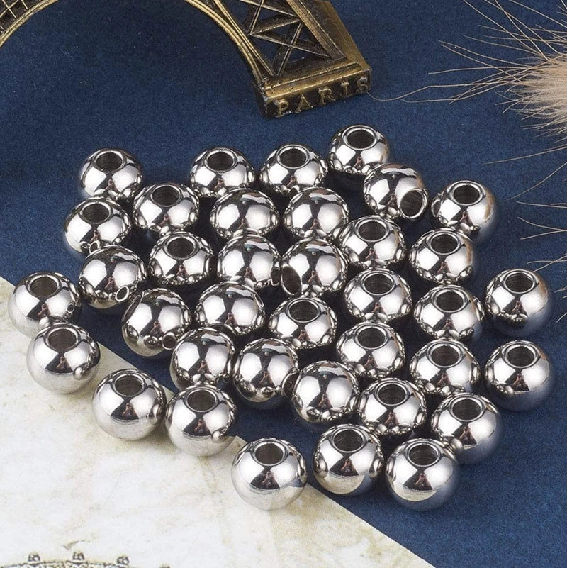 50pcs Stainless Steel Bracelet Big Hole Beads Diy Handicraft Accessories Findings Loose Spacer Beads For Jewelry Making