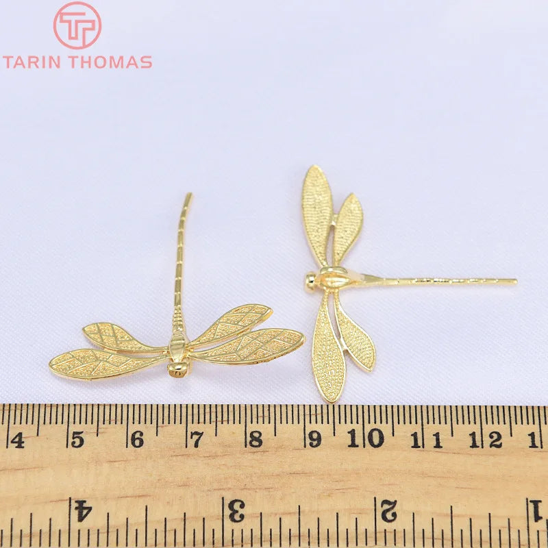 (1503)4PCS 45x37MM 24K Gold Color Plated Dragonfly Pendants Charms High Quality DIY Jewelry Making Findings Accessories