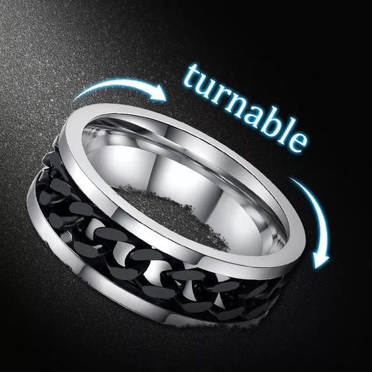 Vnox Spinner Black Chain Ring for Men Punk Titanium Steel Metal Finger Jewelry Male Alliance