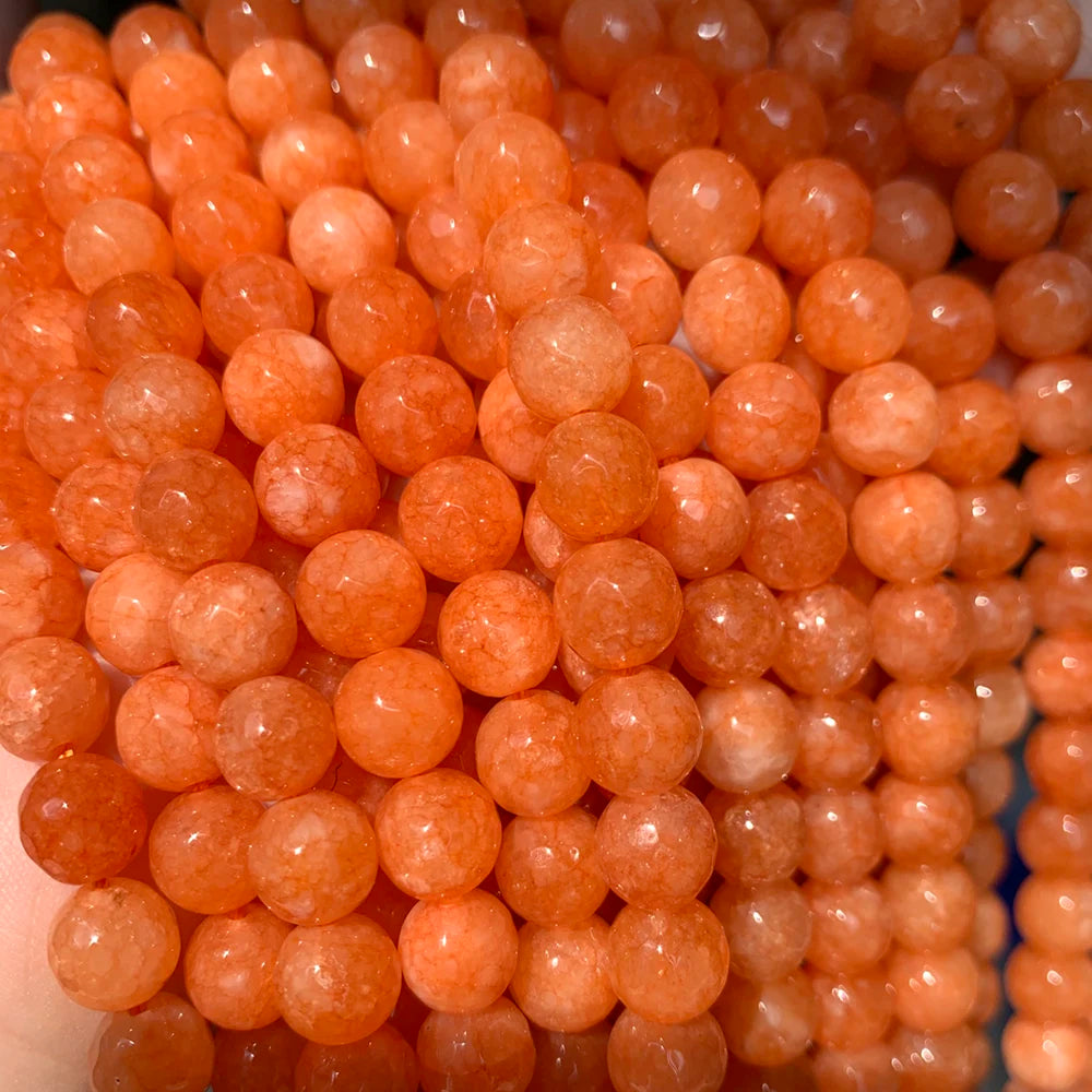 4/6/8/10/12mm Natural Faceted Orange Jades Chalcedony Stone Beads Round Loose Beads for Jewelry Making Bracelets 15" Strands