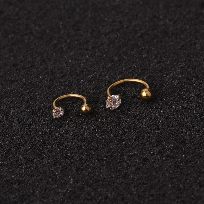 1pc 6/8mm Stainless Steel Zircon Cz Hoop Tragus Cartilage Helix Stud Earring Conch Rook Daith Lobe Ear Screw Piercing Jewelry