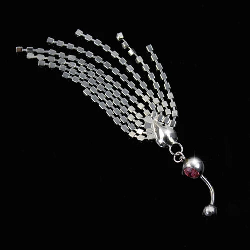 Tassels Navel Belly Button Bar Barbell Rings Rhinestone Body Piercing Jewelry Special tassels dangle rhinestone decor Navel Ring