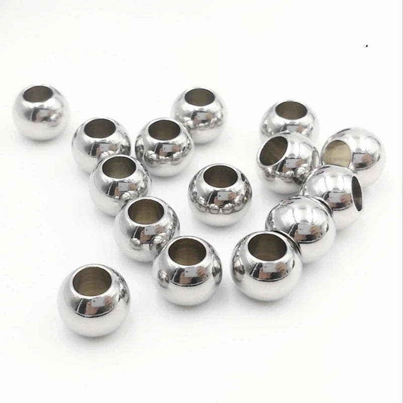 50pcs Stainless Steel Bracelet Big Hole Beads Diy Handicraft Accessories Findings Loose Spacer Beads For Jewelry Making