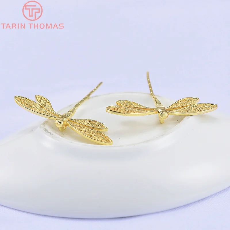 (1503)4PCS 45x37MM 24K Gold Color Plated Dragonfly Pendants Charms High Quality DIY Jewelry Making Findings Accessories