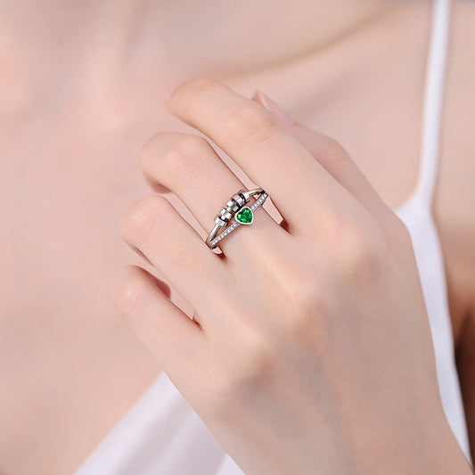 Fashion Jewelry Double-layer Line Heart Shape With Diamond Rotatable Ring Female