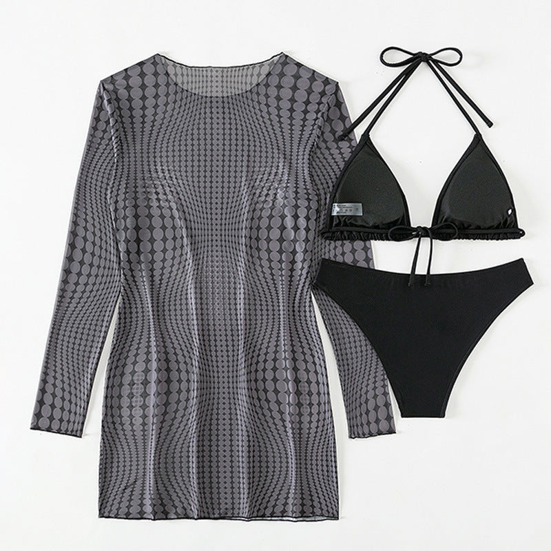 Printed Long Sleeve Three-piece Suit Swimsuit For Women