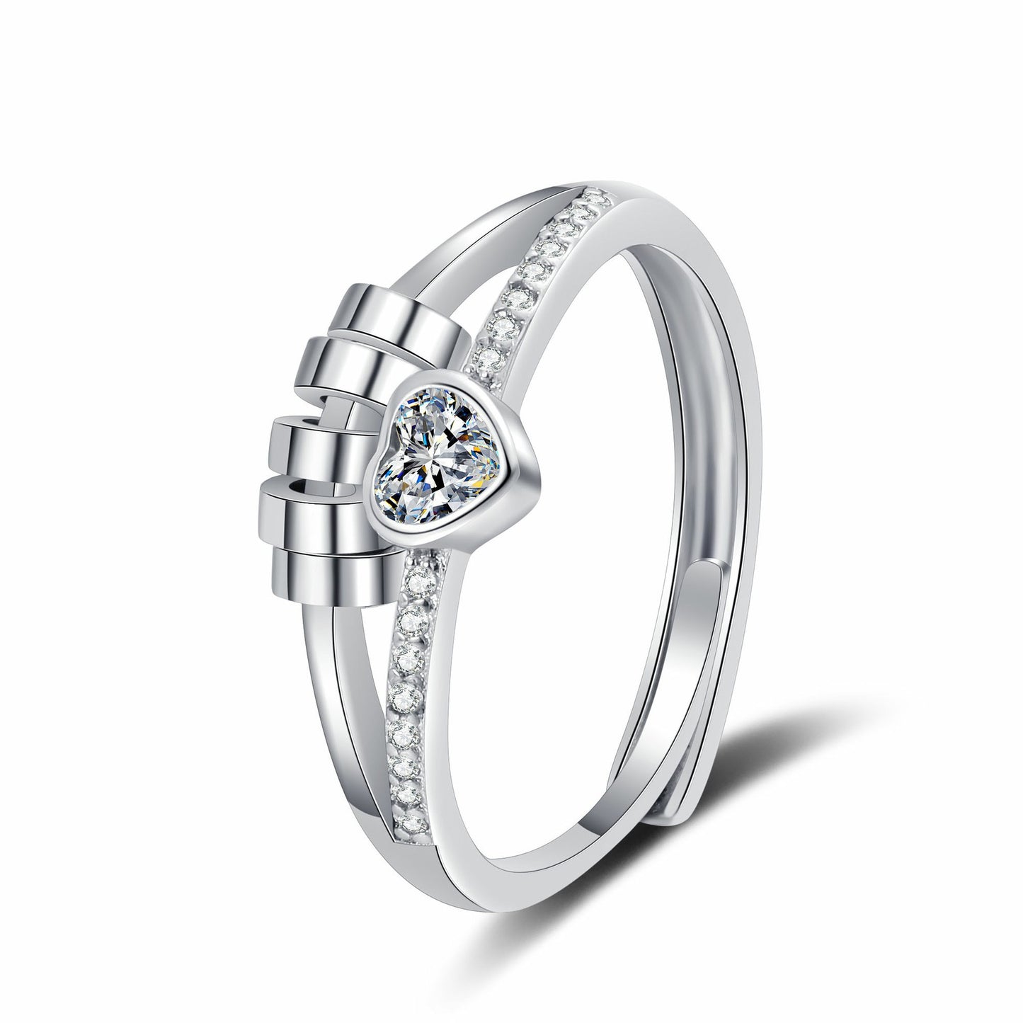 Fashion Jewelry Double-layer Line Heart Shape With Diamond Rotatable Ring Female