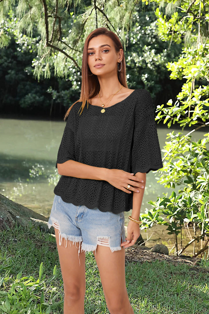 Hollow Fashion Short Sleeve Casual Women's Knitwear