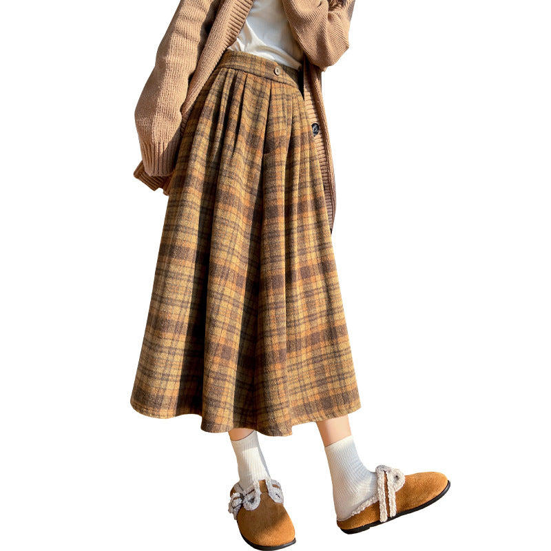 Retro Mori Style Woolen Plaid Skirt Autumn And Winter Women