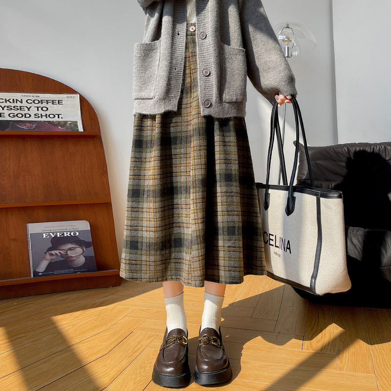 Retro Mori Style Woolen Plaid Skirt Autumn And Winter Women