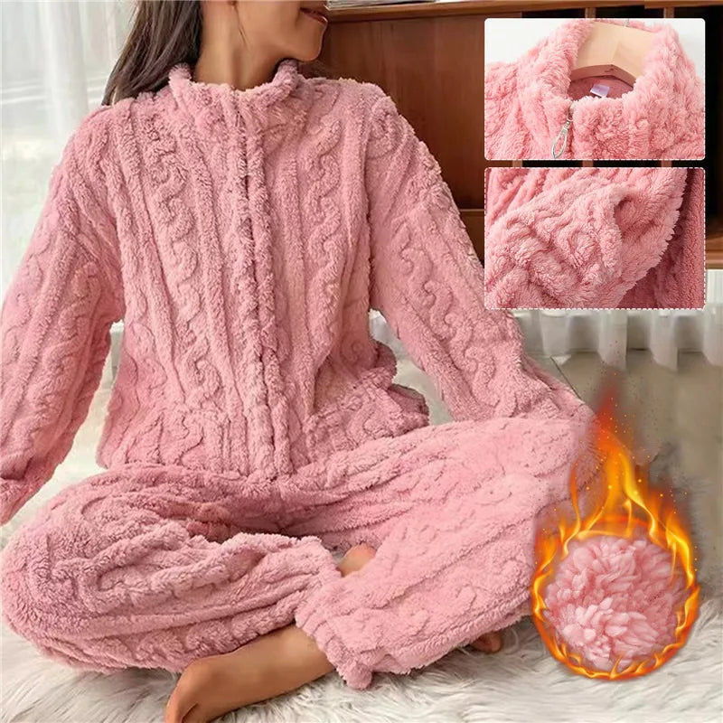 Winter Warm Flannel Women Pyjamas Set Thick Coral Velvet Long Sleeve Pajamas Set Leisure Sleepwear For Women Nightwear Nighttown