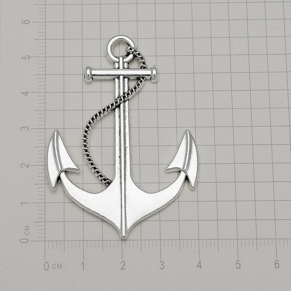 10pcs/lot--55x40mm Antique Silver Plated Anchor Charms Ocean Pendants DIY Necklace Supplies Jewelry Making Finding Accessories