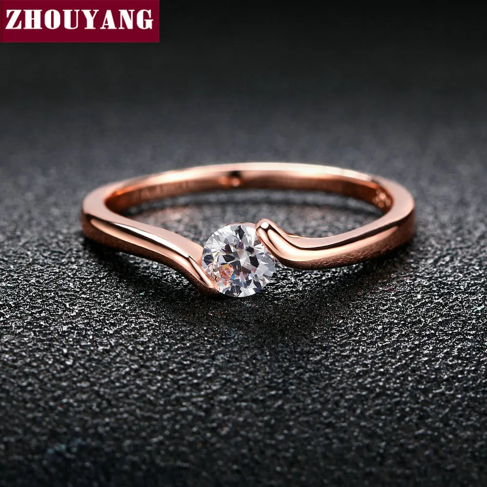 ZHOUYANG Wedding Ring For Women Concise 4mm Round Cut Cubic Zirconia Rose Gold Color Engagement Fashion Jewelry ZYR239 ZYR422