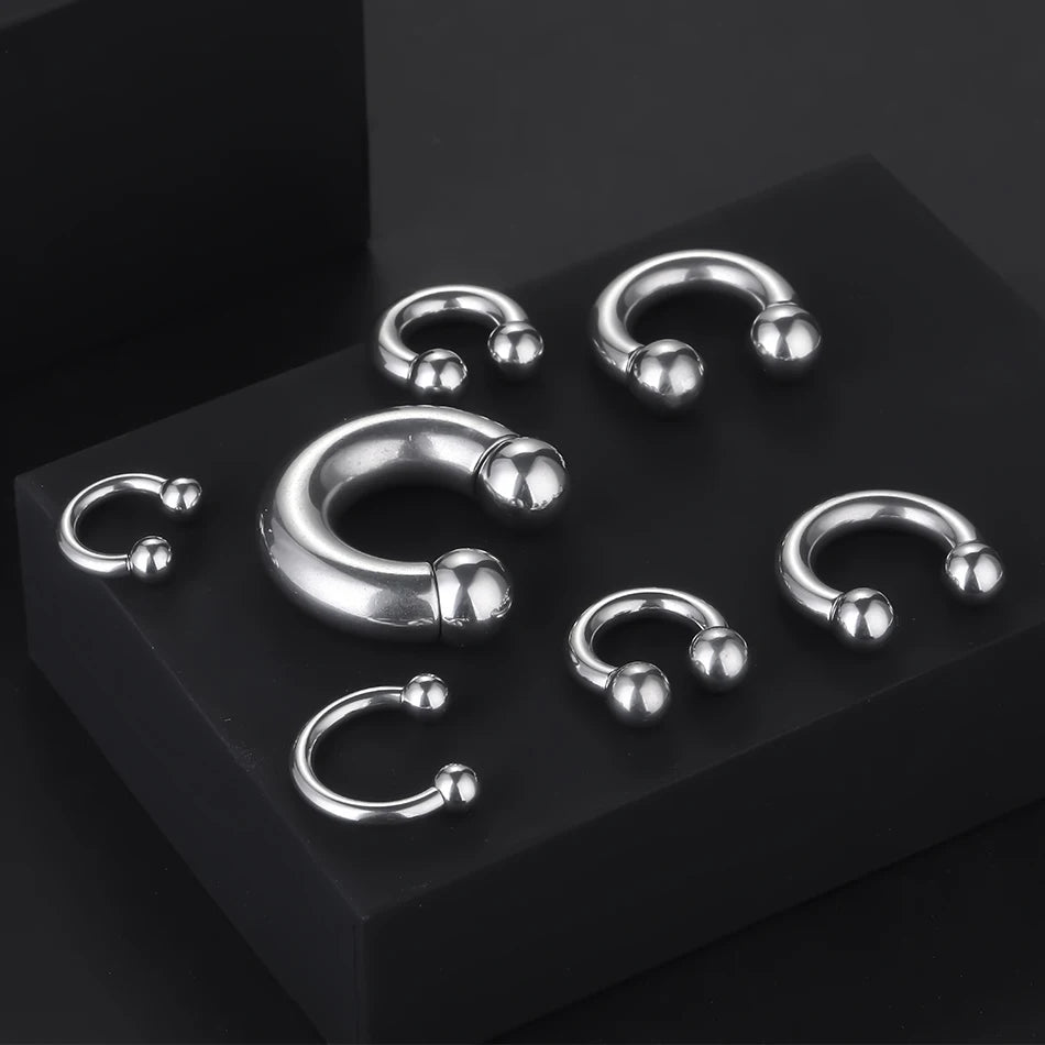 Stainless Steel Horseshoe Circular Barbell Piercing Septum Nose Ring Captive Bead Ring Earring Piercing Jewelry 12G-00G