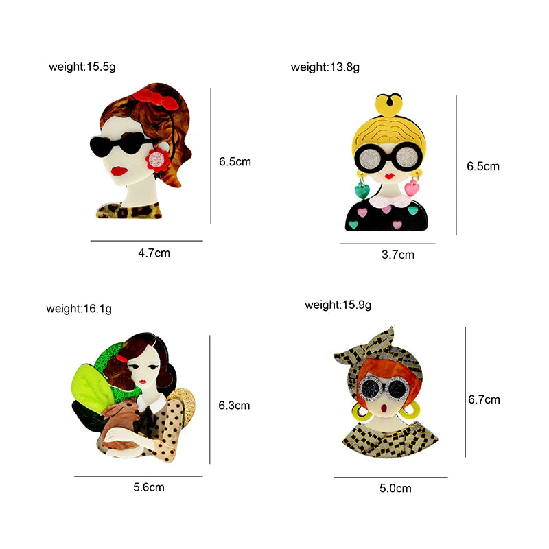 Cartoon Cute Girls Brooches Acrylic Brooch Fashion Lapel Pins Design Unique Costume Bag Decoration Jewelry Accessories Gifts