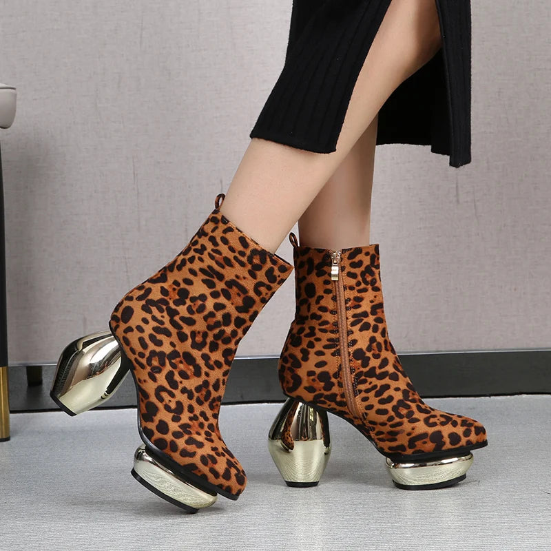 High Heel Boots Womens Shoes Heels Women Winter  Cool Fashion New Autumn Winter Thick-heeled Silver Patent Leather Short Bling