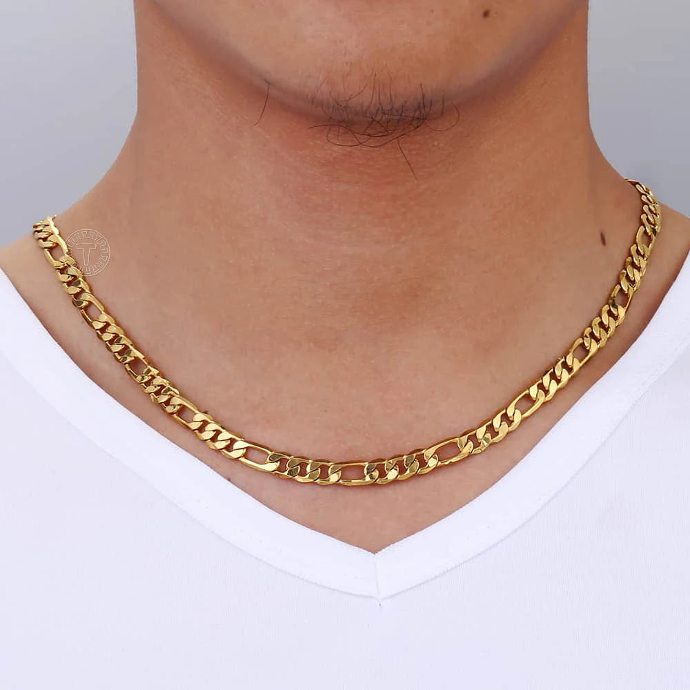 6MM Punk Men's Necklace Gold Color Figaro Link Chain for Men Women Jewelry Wholesale Dropshipping 18-32" GN18